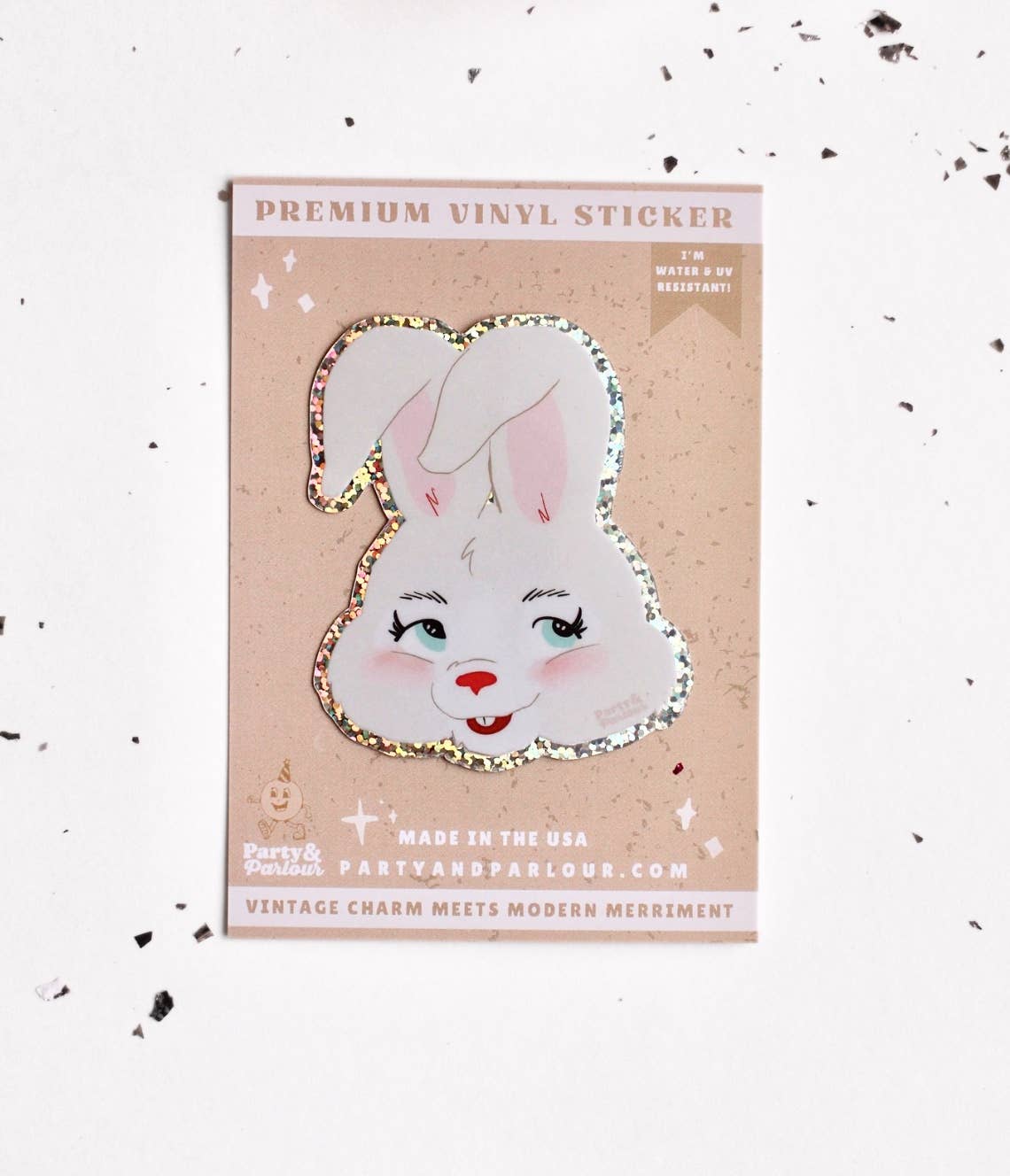 Beau the Bunny Glossy Premium Vinyl Glitter Sticker