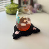 Black Cat Coaster, Hand Tufted, Punch Needle Mug Rug