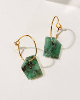 14Kt Sterling Silver Geometry Mini Hoop Earrings- Emerald