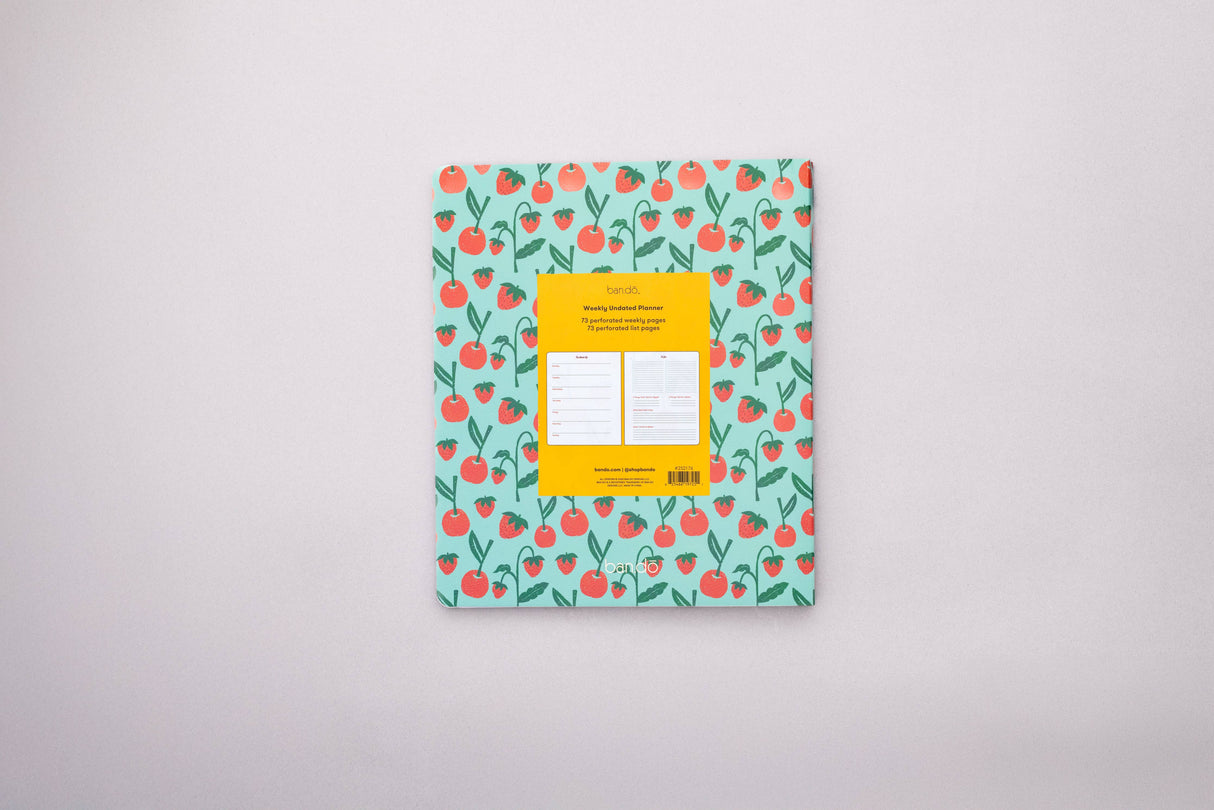 Undated Weekly Planner, Cherries and Strawberries Teal
