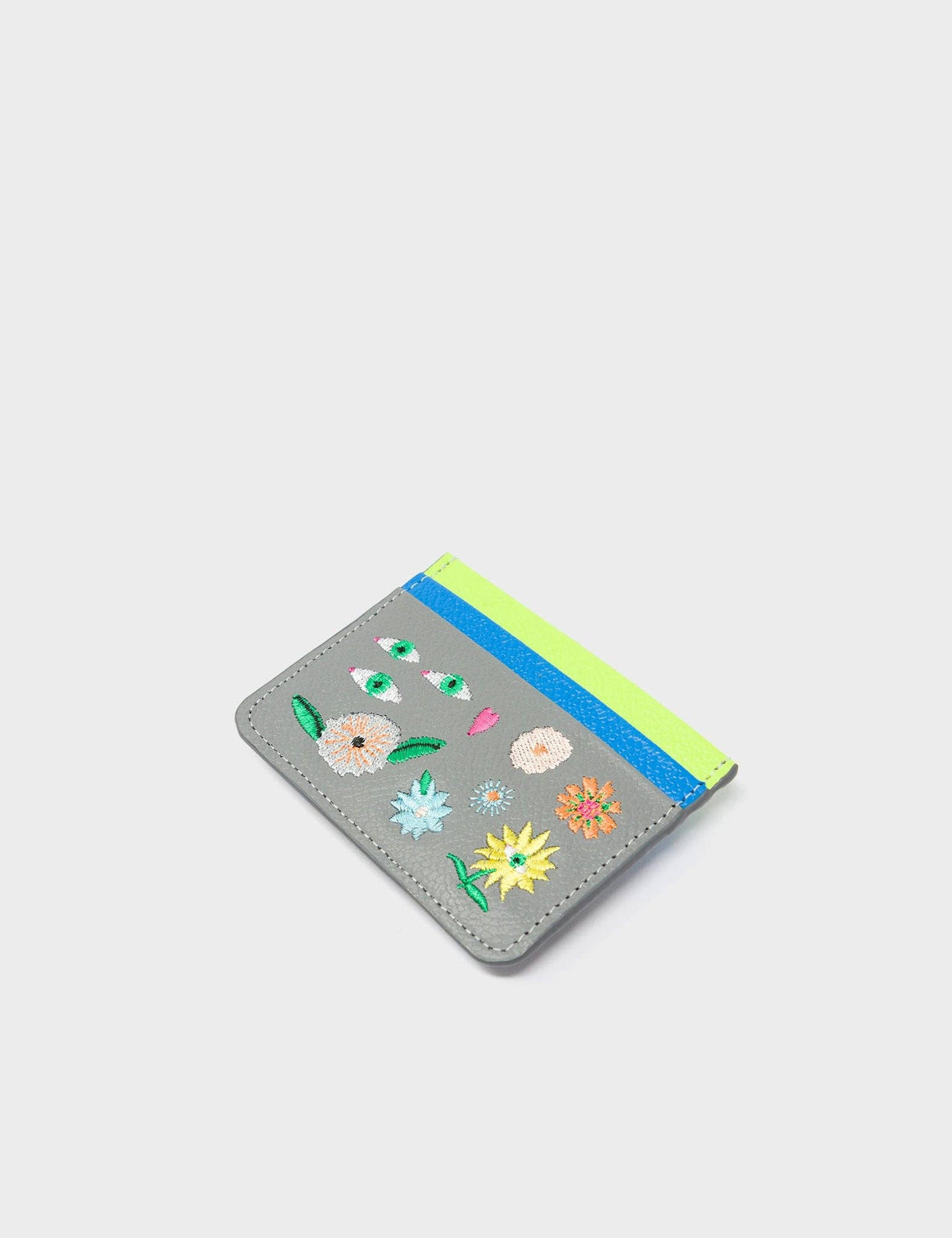 Filium Light Gray Leather Cardholder - Floralia Embroidery