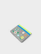 Filium Light Gray Leather Cardholder - Floralia Embroidery