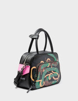 Marino Medium Crossbody Black Leather Bag - Tiger And Snake Print