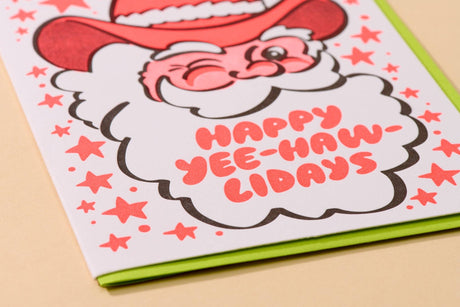 Yee-Haw-lidays Western Santa Letterpress Christmas Card