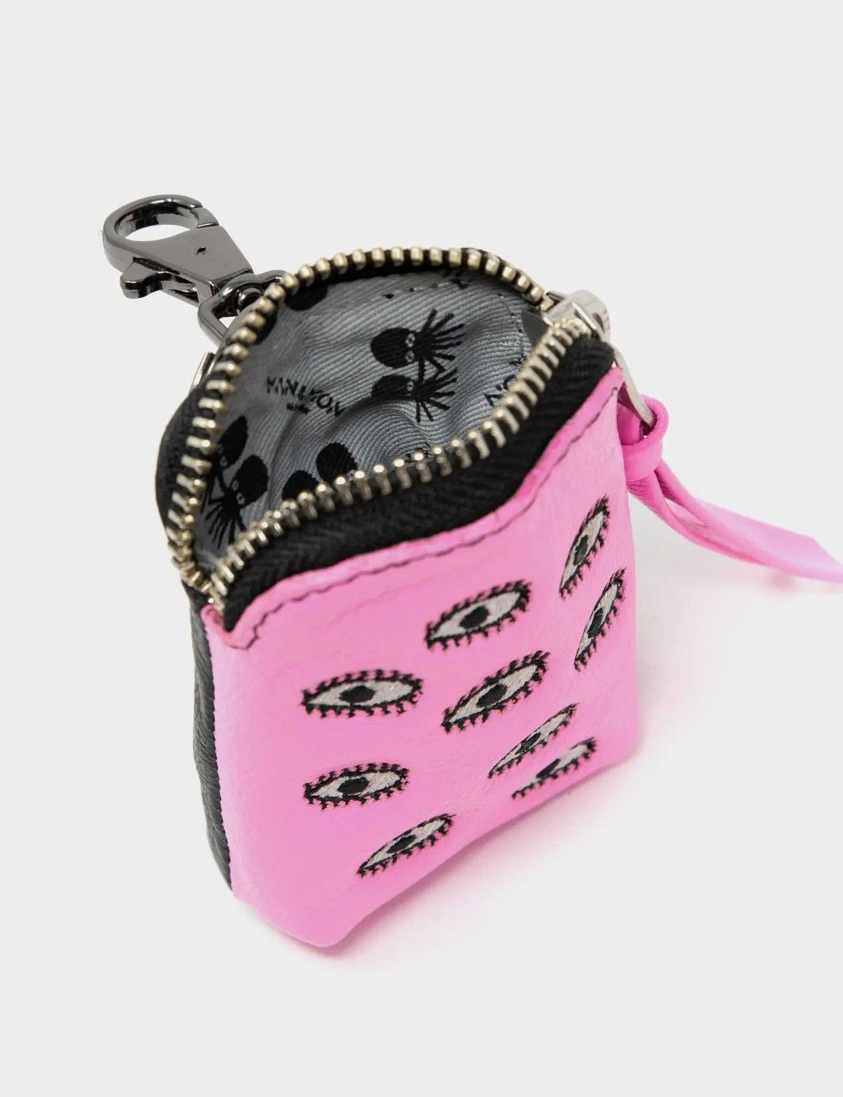 Florence Pouch Charm - Bubblegum Pink Leather All Over Eyes Embroidery