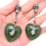 Gothic Spider Heart Shaped Charm Skull Post Earrings - GT