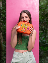 Verto Crossbody Vermillion Orange Leather Handbag - Tiger and Flowers Embroidery