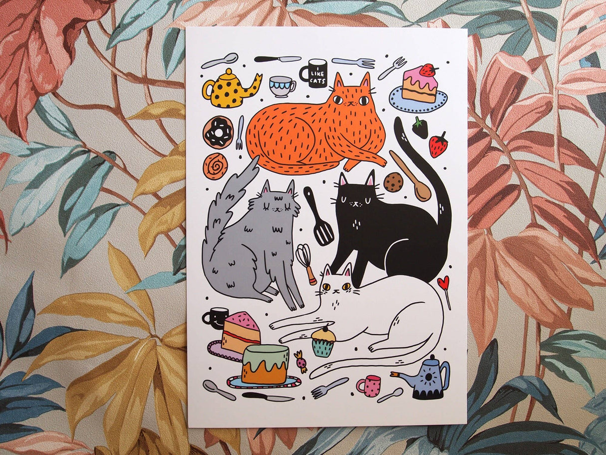 Kitchen Cats A4 Art Print