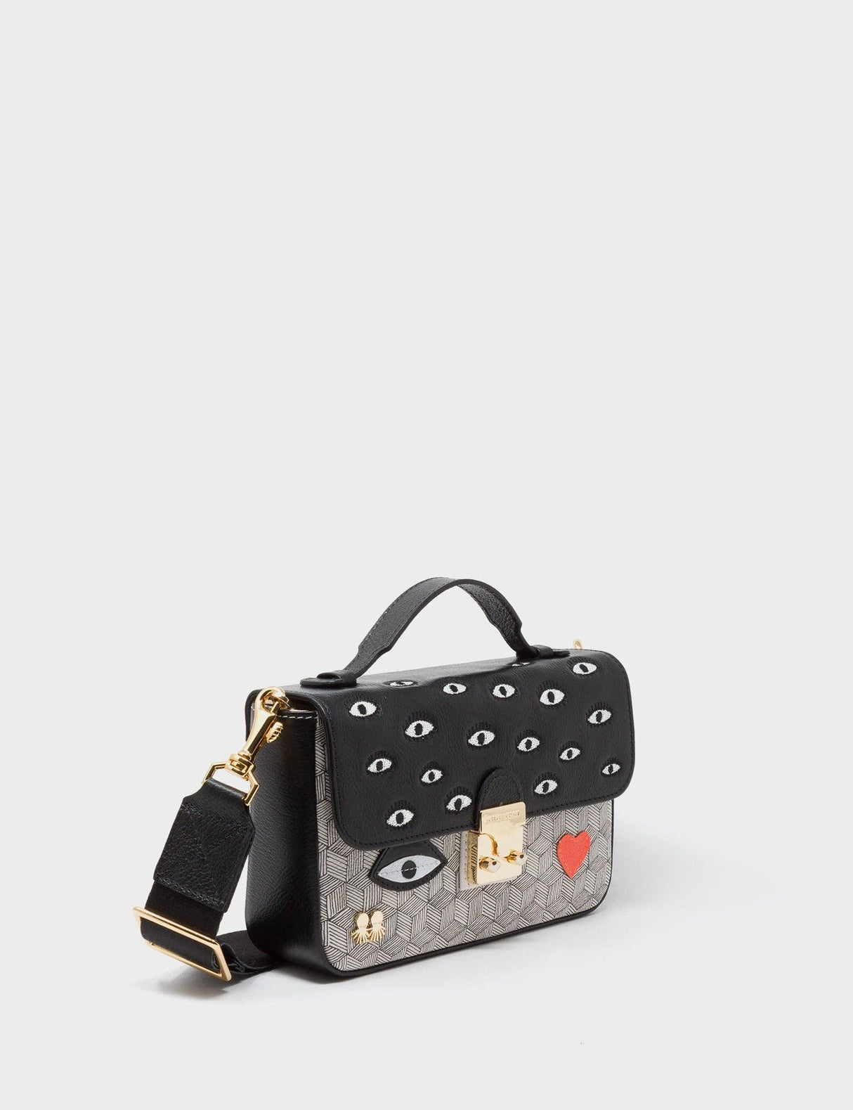 Amantis Black Leather Crossbody Mini Handbag - Tiger and Snake Design