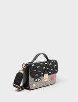 Amantis Black Leather Crossbody Mini Handbag - Tiger and Snake Design