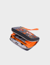 Frodo Black Leather Zip Around Wallet - Vintage Bloom Embroidery
