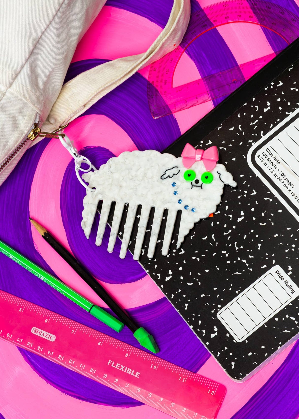 Poodle comb bag charm