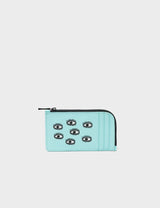 Fausto Aquatic Blue Leather Zip-around Cardholder - All Over Eyes Embroidery