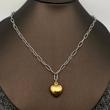 18K Gold Plated Heart Charm Steel Chain Paperclip Chain Necklace