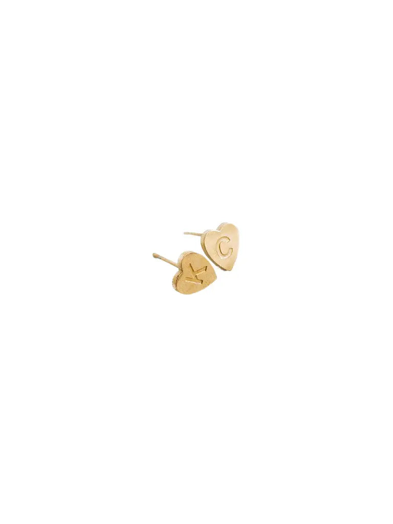 Gold KC Heart Stud Earrings