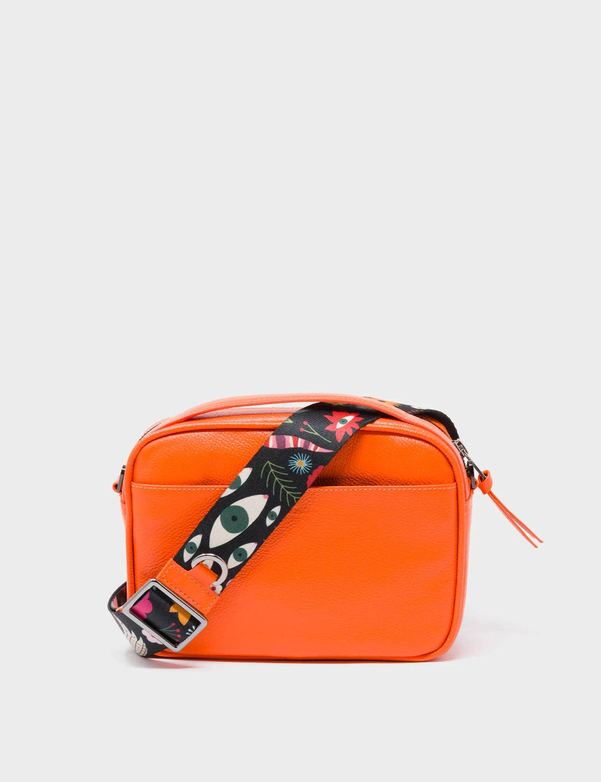 Verto Crossbody Vermillion Orange Leather Handbag - Tiger and Flowers Embroidery