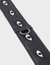 Detachable Black Leather Shoulder Strap All Over Eyes Embroidery