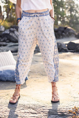 Head In The Clouds Boho Linen Print Cropped Artist Pants