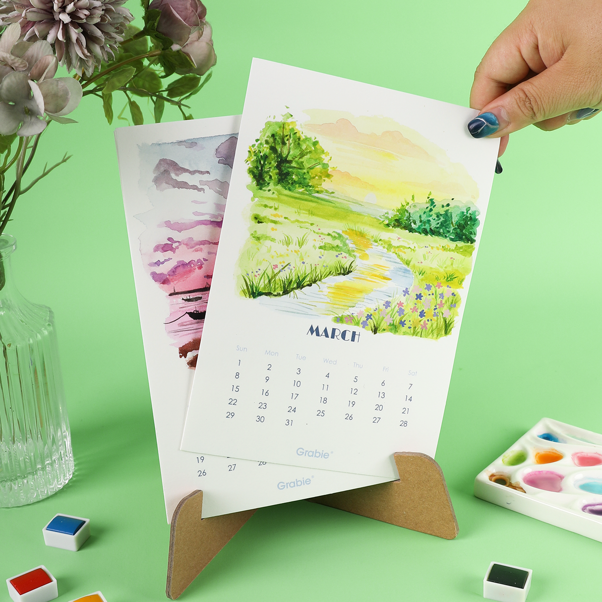 12-Month Watercolor Calendar Set For 2026