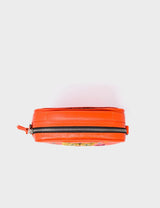 Verto Crossbody Vermillion Orange Leather Handbag - Tiger and Flowers Embroidery