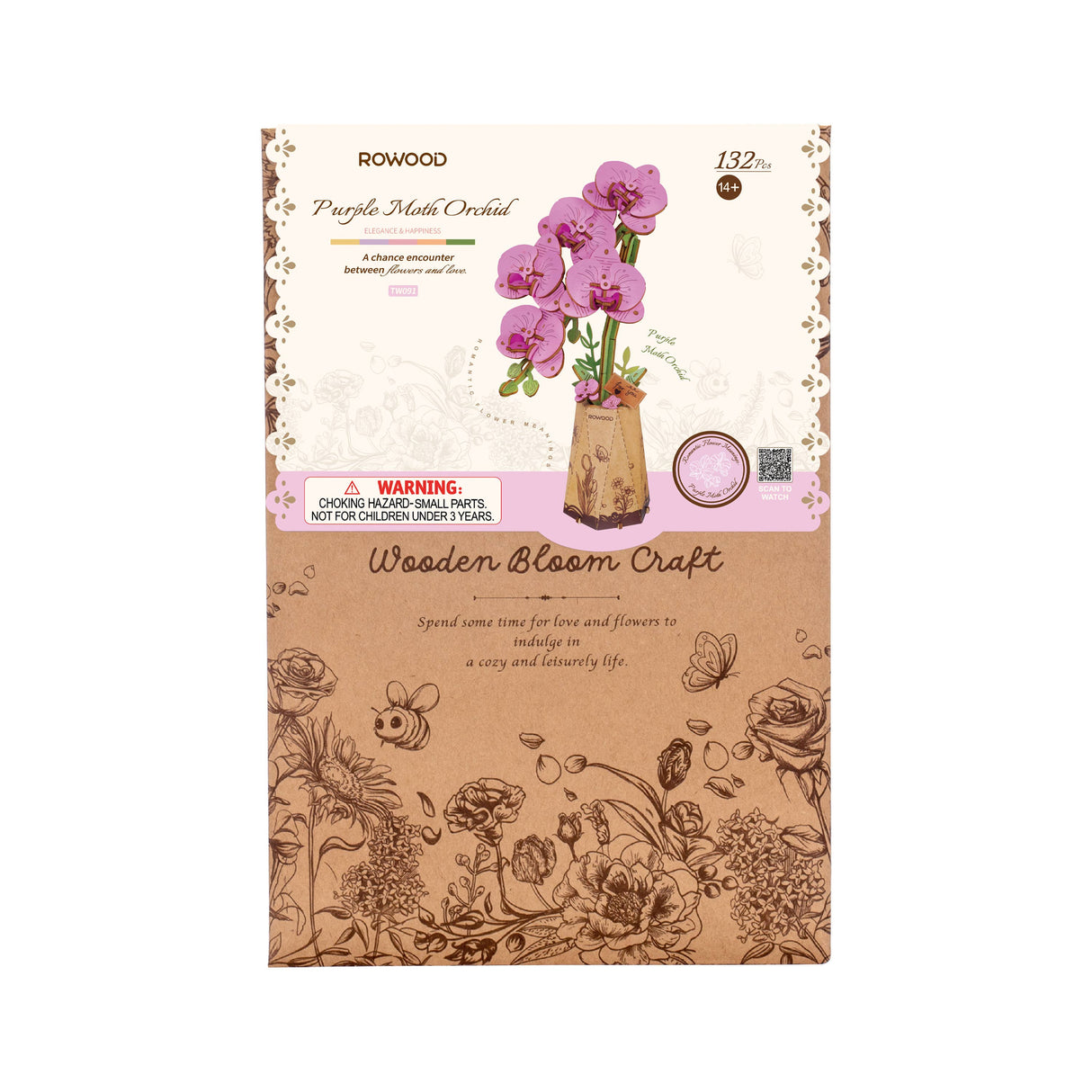 TW091 Purple Moth Orchid Rowood DIY Wooden Flower 3D