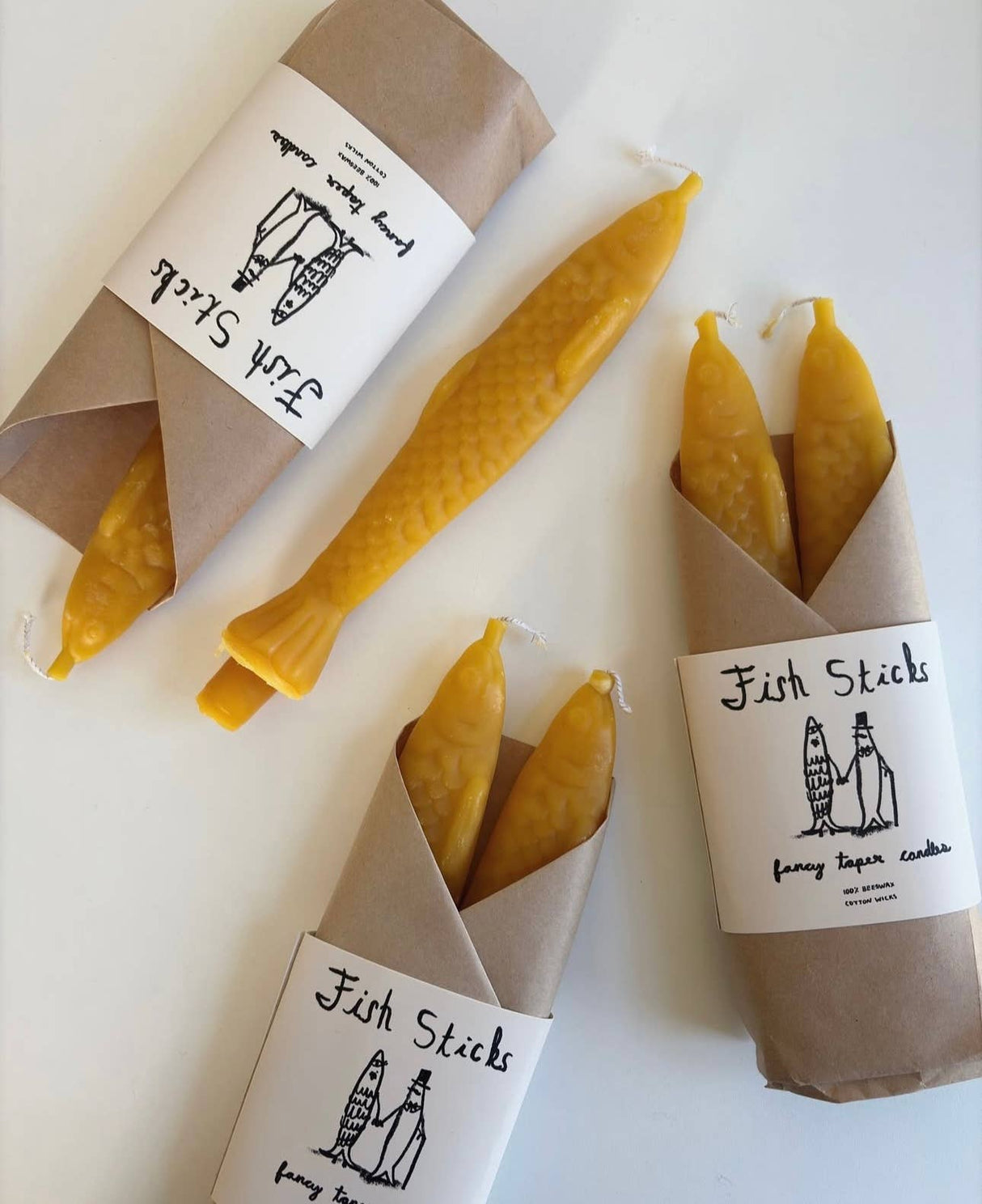 FISH STICKS - Fancy Beeswax Fish-Shaped Taper Candles