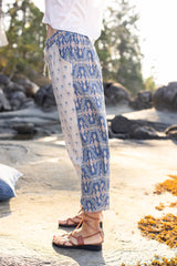 Head In The Clouds Boho Linen Print Cropped Artist Pants