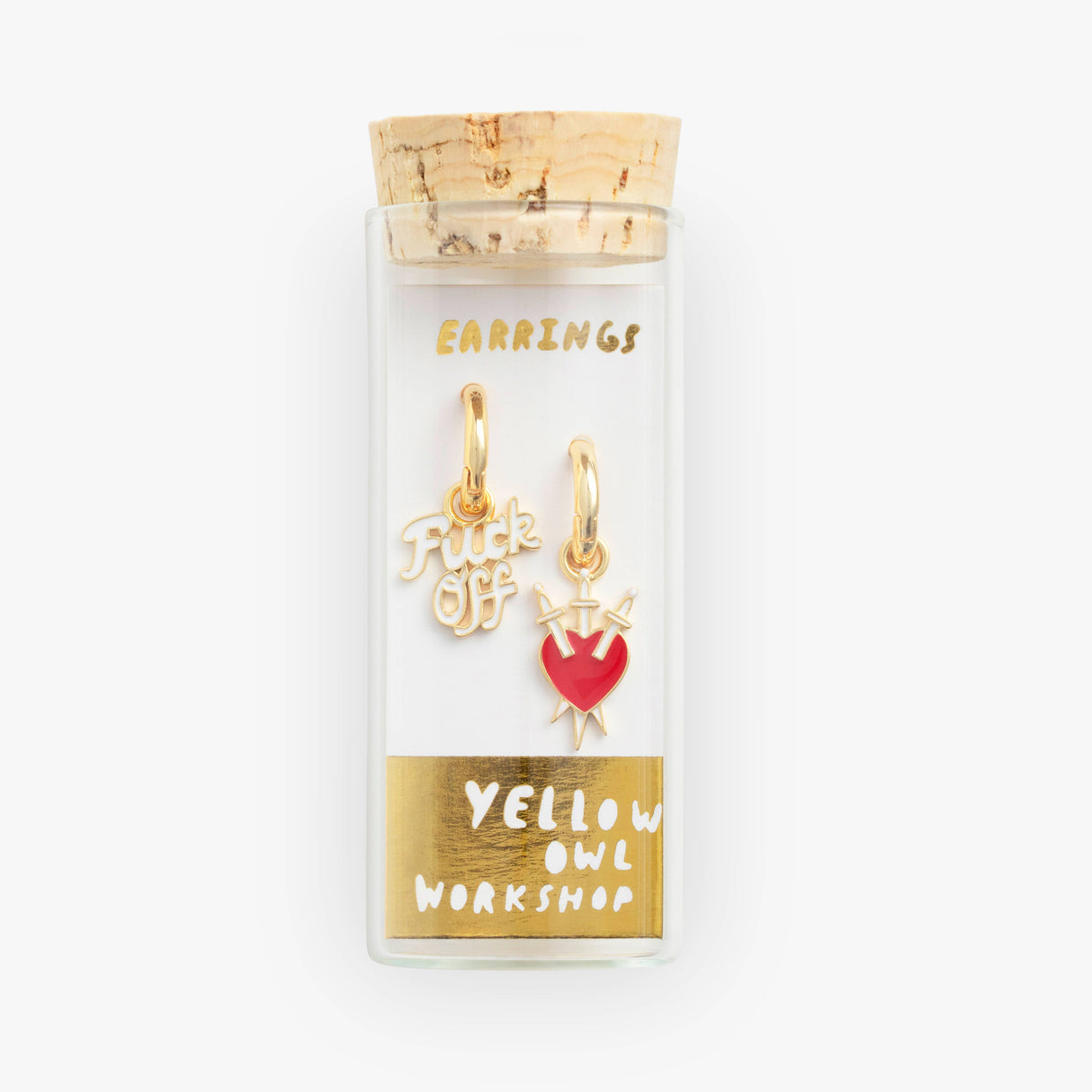 F*ck Off & Heart/Daggers Hoop Earrings [22k Gold Gilded]