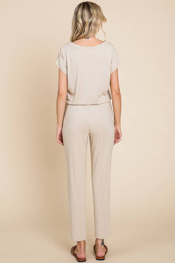 Boat Neck Solid Jumpsuit