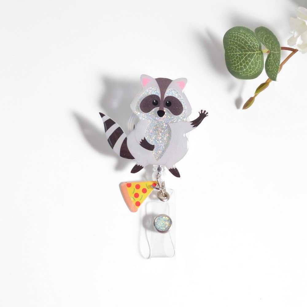 Glitterific Badge Reel Racoon Pizza