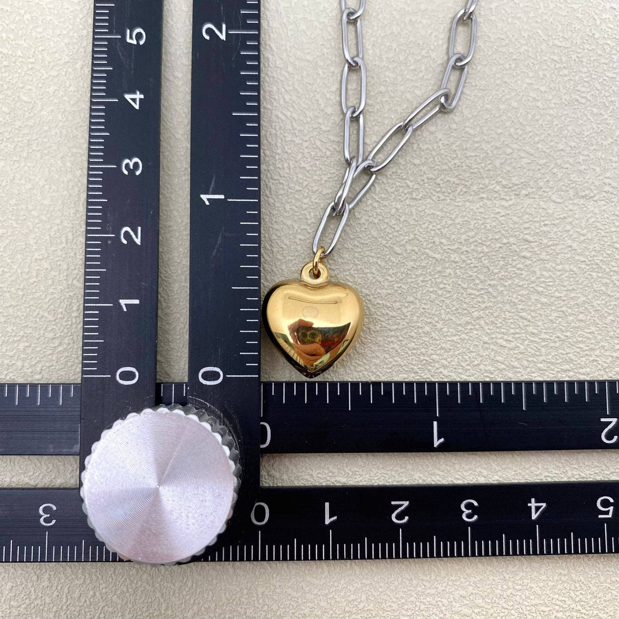 18K Gold Plated Heart Charm Steel Chain Paperclip Chain Necklace