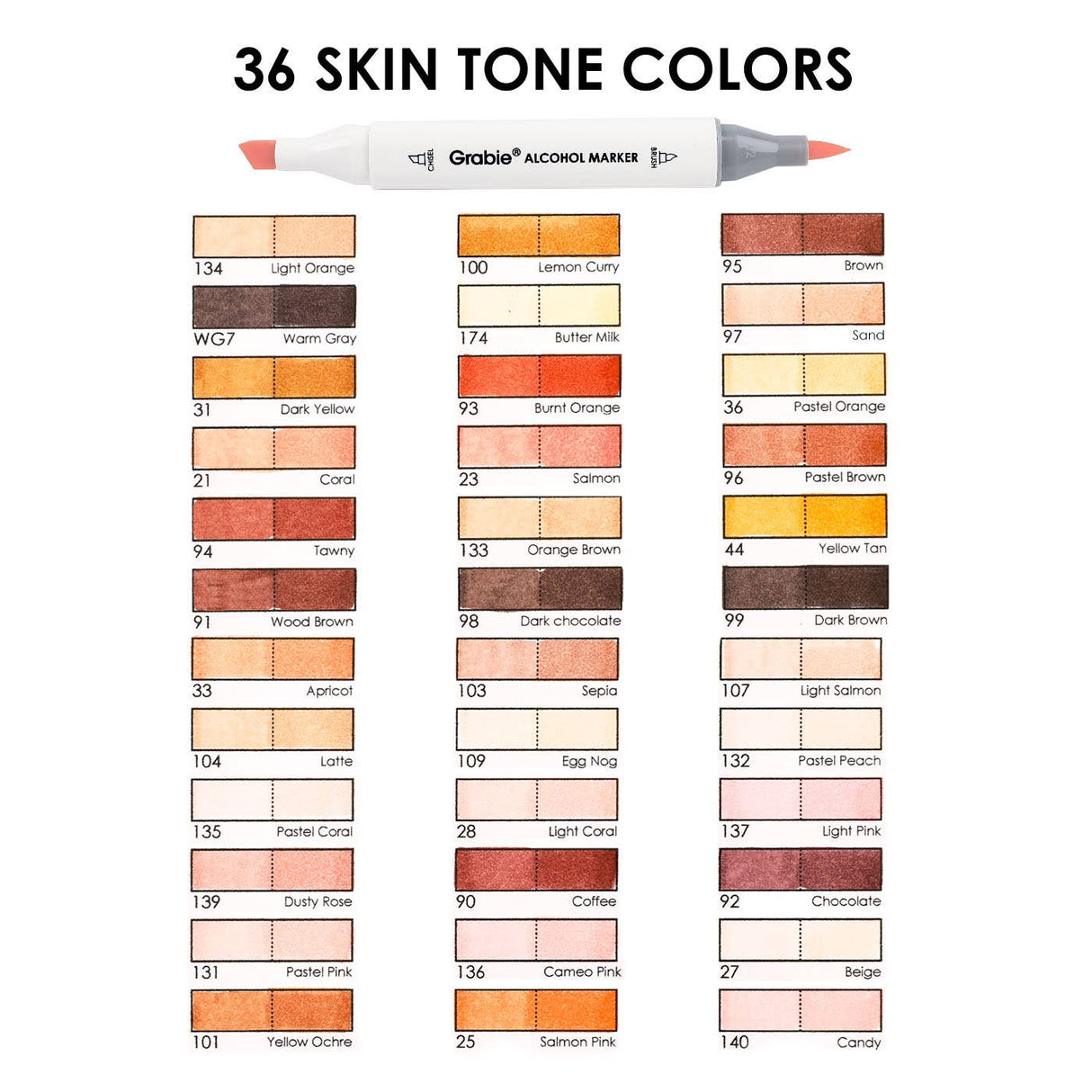 Dual-Tip Skin Tone Alcohol-Based Marker - Set of 36