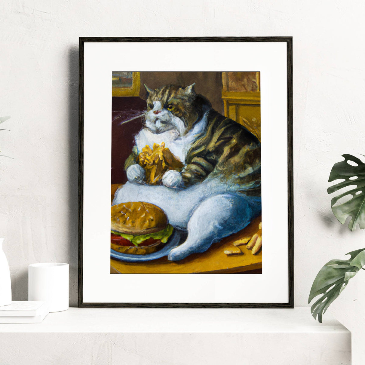 Hamburger Fancy Cat Art Print