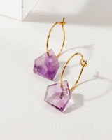 14Kt Sterling Silver Geometry Mini Hoop Earrings- Amethyst