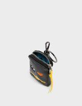 Black Leather Keychain Eye Love New York Embroidery Florence Pouch Charm