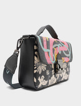Amantis Black Leather Crossbody Mini Handbag - Tiger and Snake Design