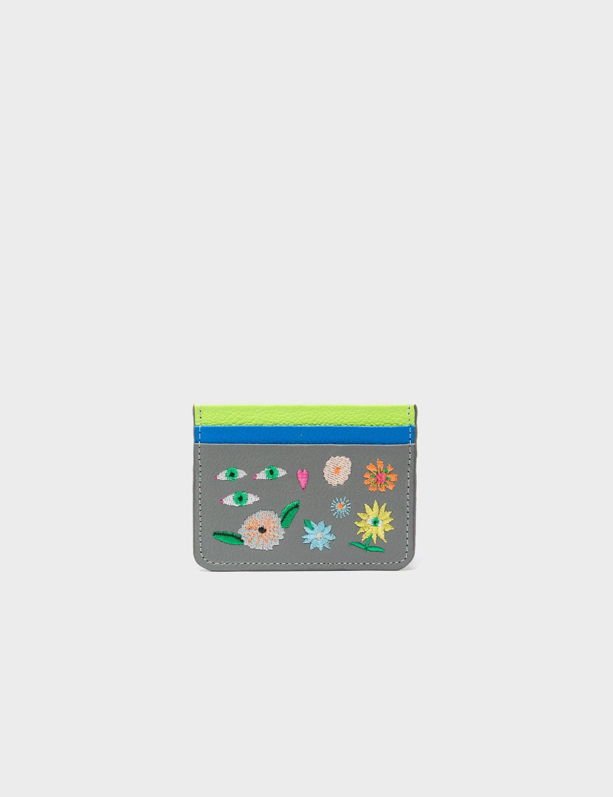 Filium Light Gray Leather Cardholder - Floralia Embroidery