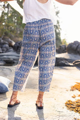 Head In The Clouds Boho Linen Print Cropped Artist Pants