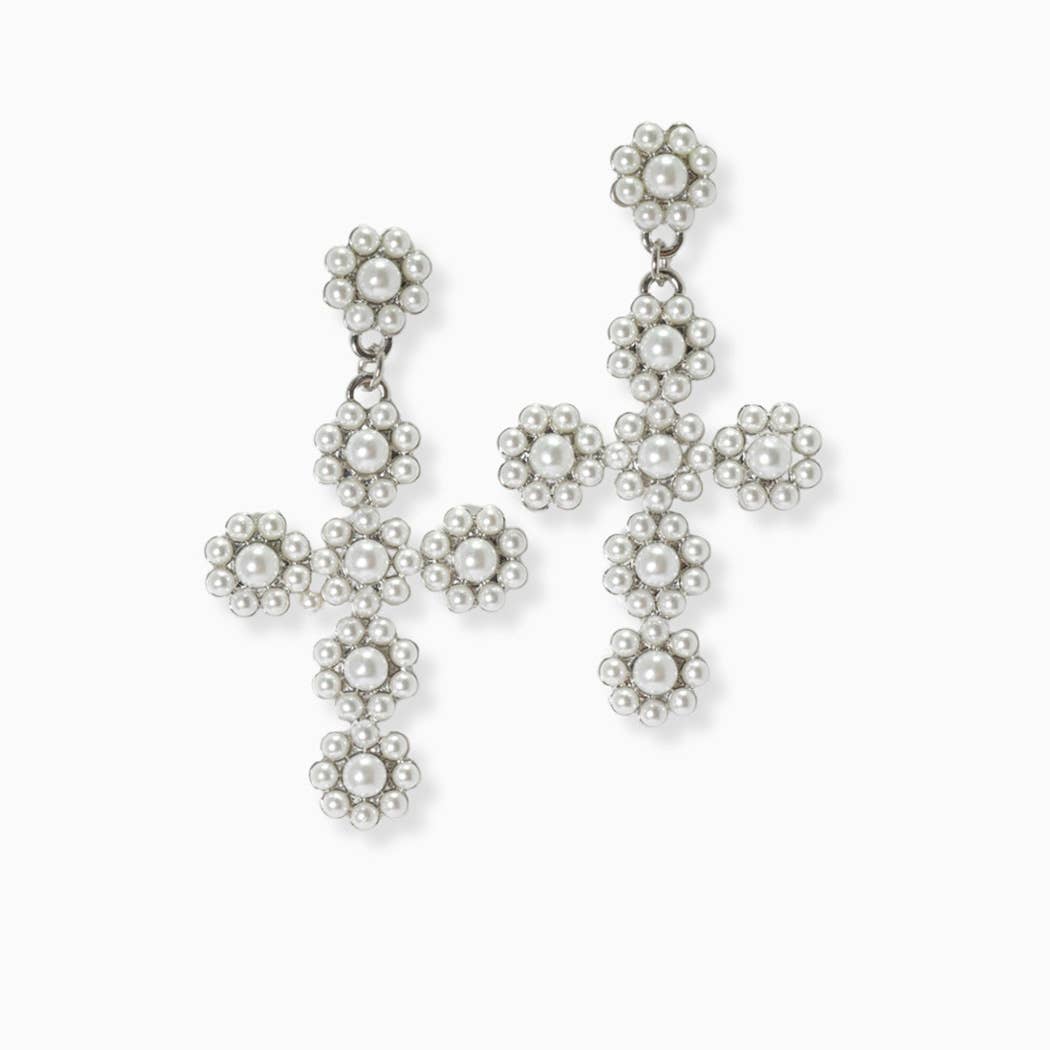 Pearl Cross Dangle Earring