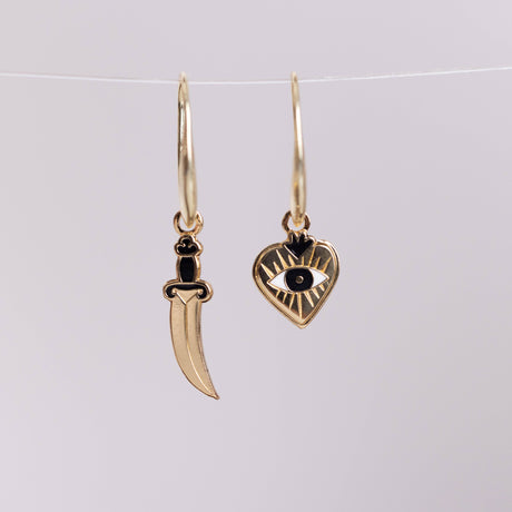 Heart + Dagger Earrings 18k Gold Gilt