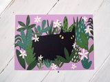 Black Cat and Plants Art Print