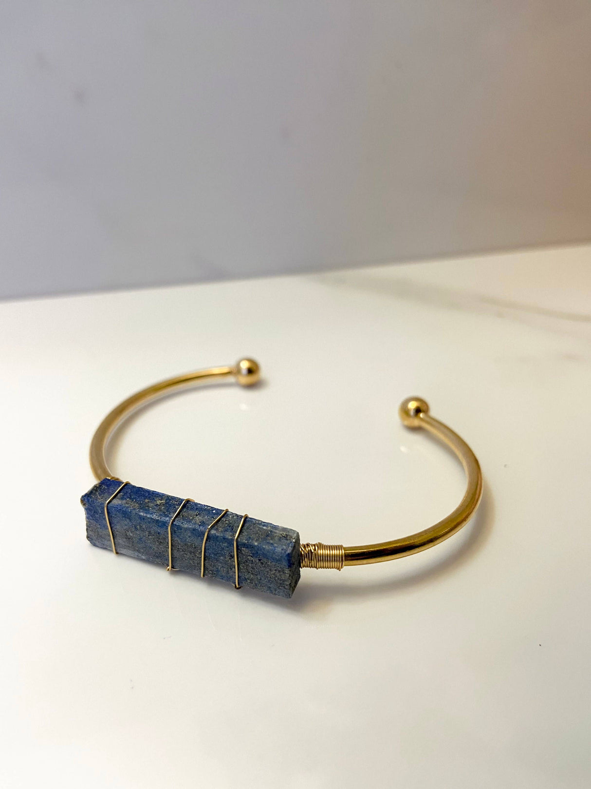 Lapis Lazuli + Gold Cuff Bangle Bracelet