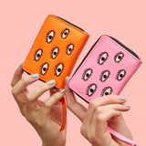 Frodo Neon Orange Leather Zip Around Wallet - All Over Eyes Embroidery