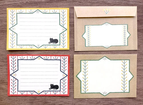 Japanese Mini Mino Washi Letter Writing Sets by Retro Diary, Black Cat