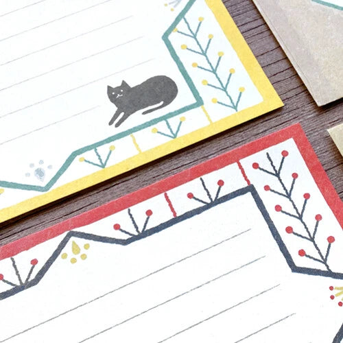 Japanese Mini Mino Washi Letter Writing Sets by Retro Diary, Black Cat