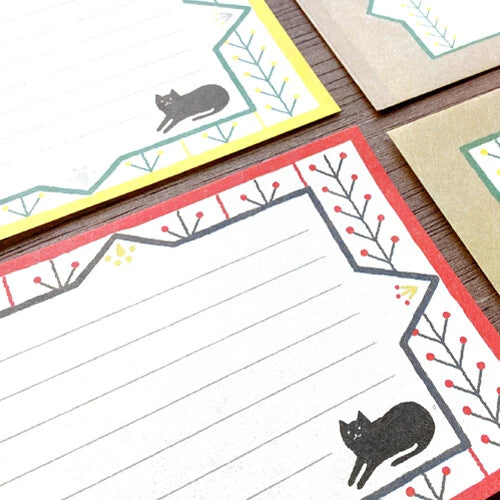 Japanese Mini Mino Washi Letter Writing Sets by Retro Diary, Black Cat