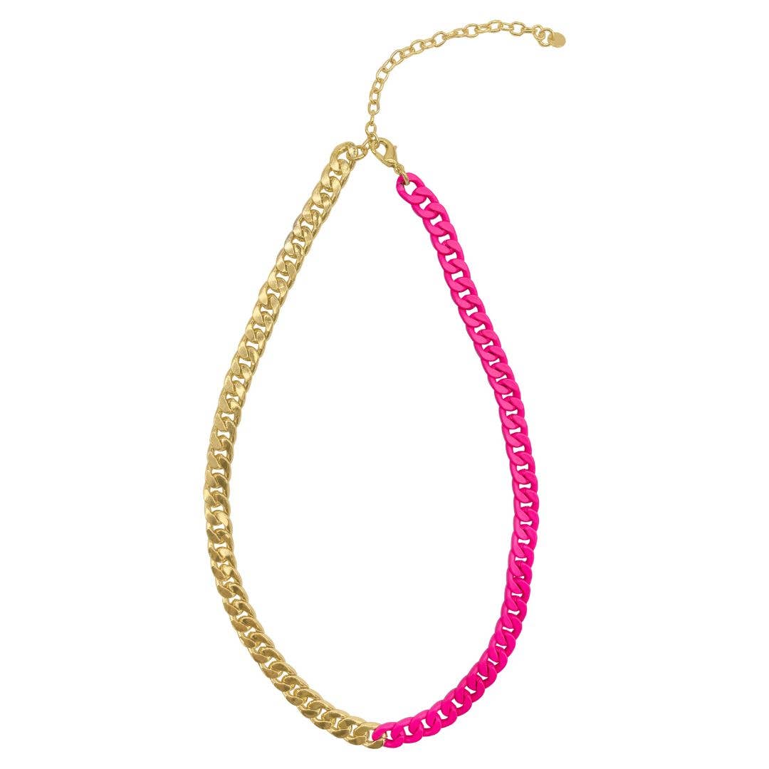 Neon Pink + Gold Curb Chain Necklace