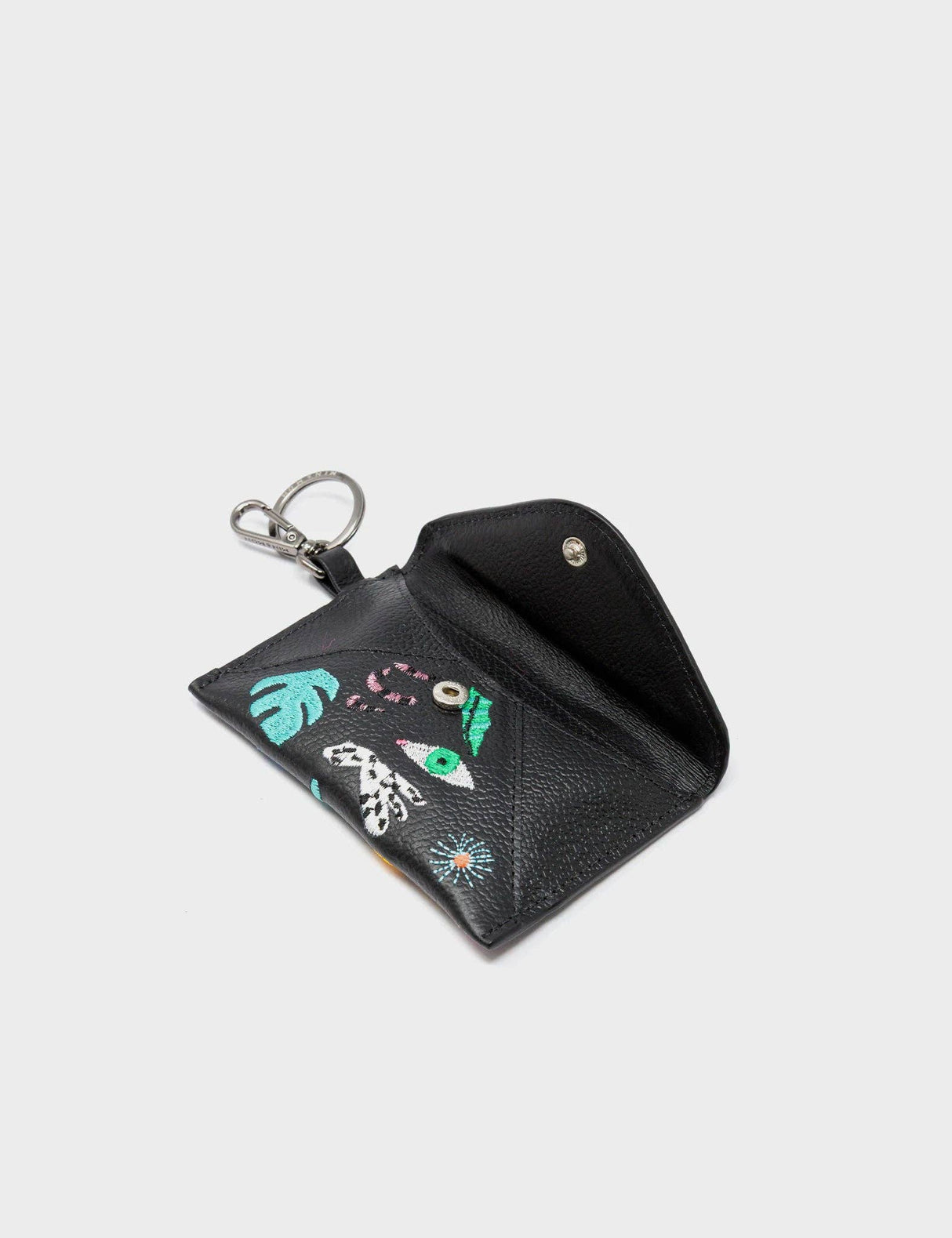 Fabian Black Leather Wallet - Autumn Blush Embroidery