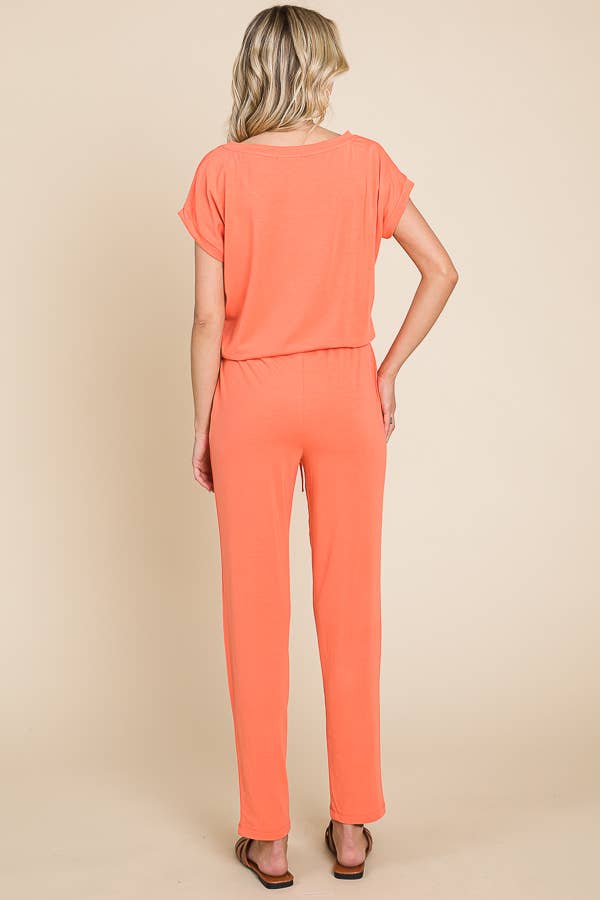 Boat Neck Solid Jumpsuit