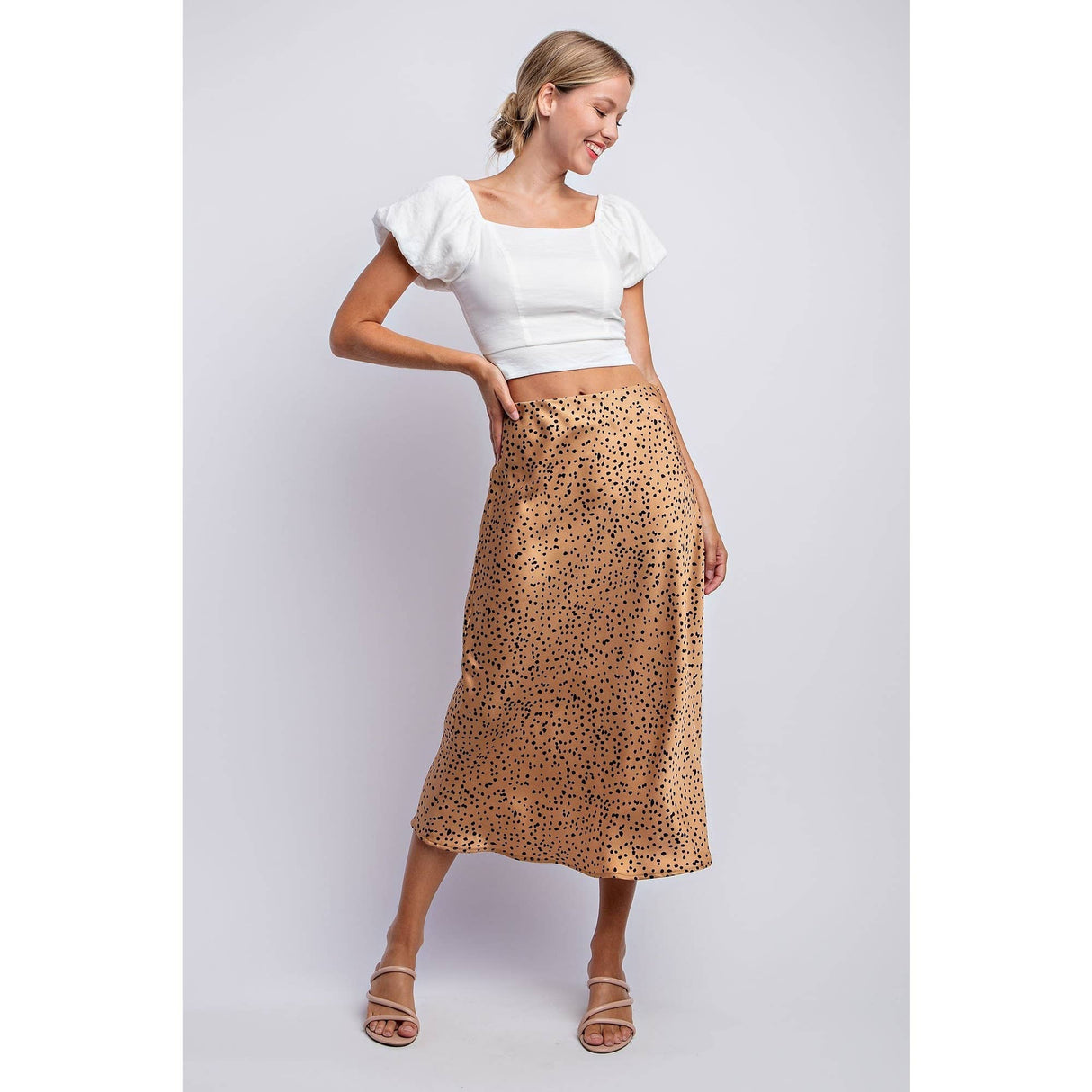 Satin Midi Dot Skirt